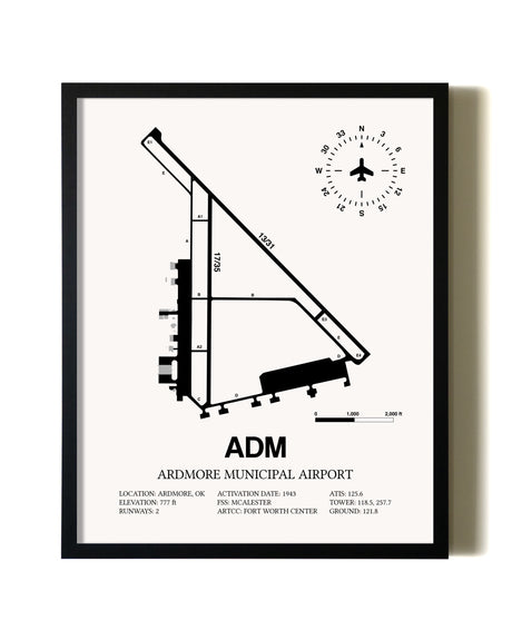 Framed Ardmore Municipal Airport wall art poster in black frame
