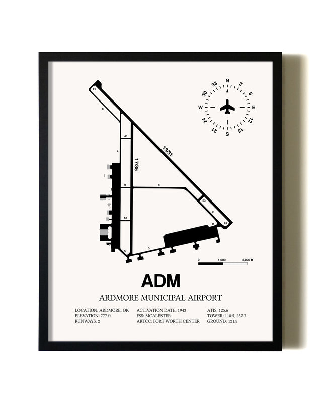 Framed Ardmore Municipal Airport wall art poster in black frame
