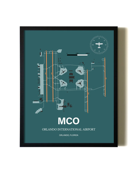 Green Orlando International Airport aviation wall décor in black wood frame