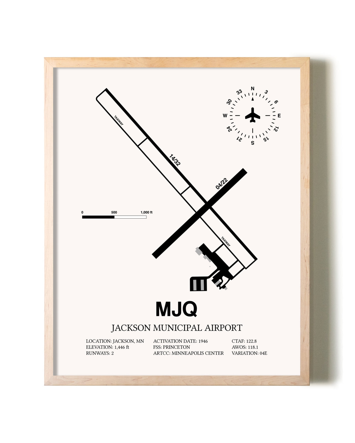 Jackson Municipal Airport framed wall art in white frame