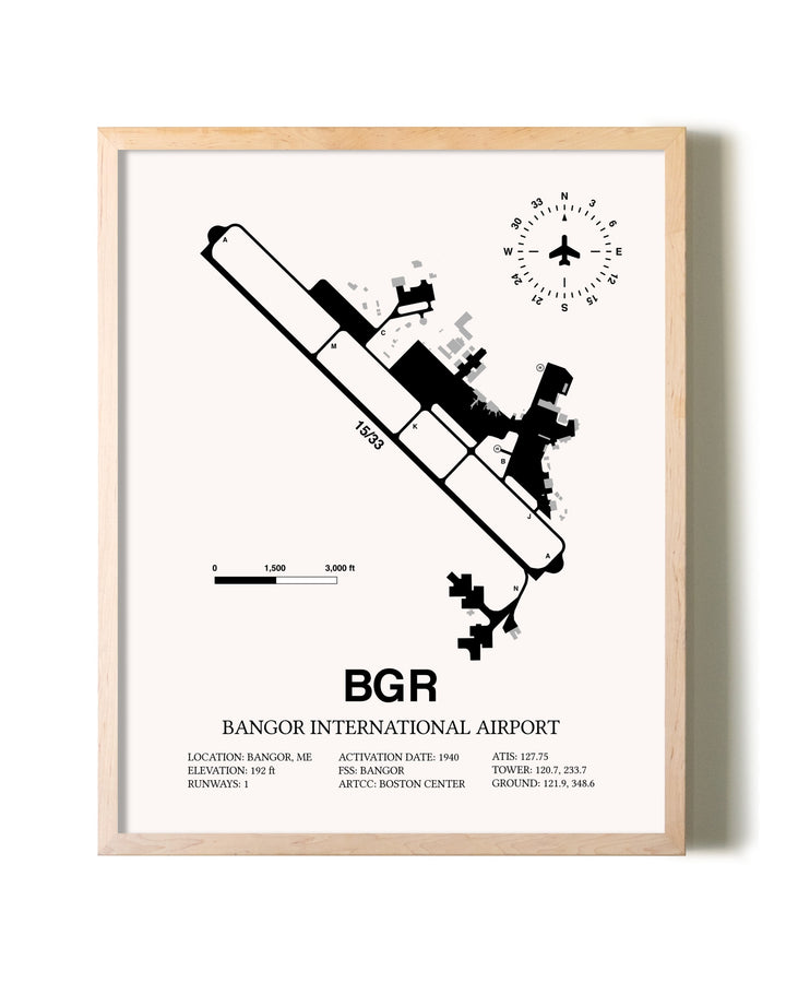 Bangor International Airport framed wall art in white frame