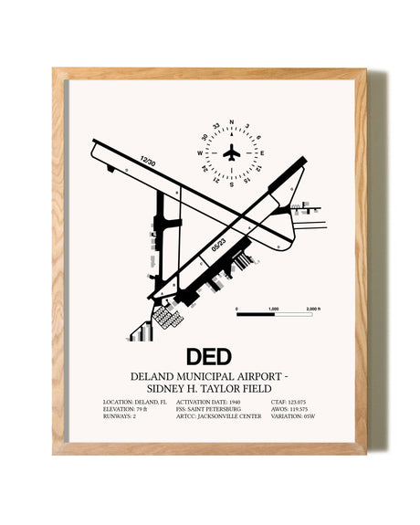 Deland Municipal Airport-Sidney H Taylor Field framed print in natural wood frame