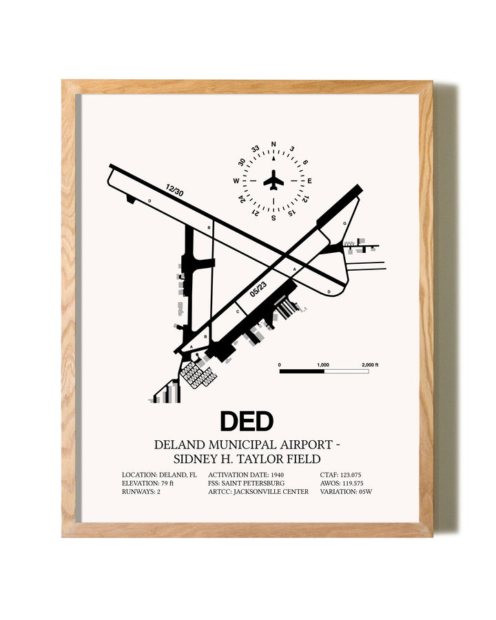 Deland Municipal Airport-Sidney H Taylor Field framed print in natural wood frame