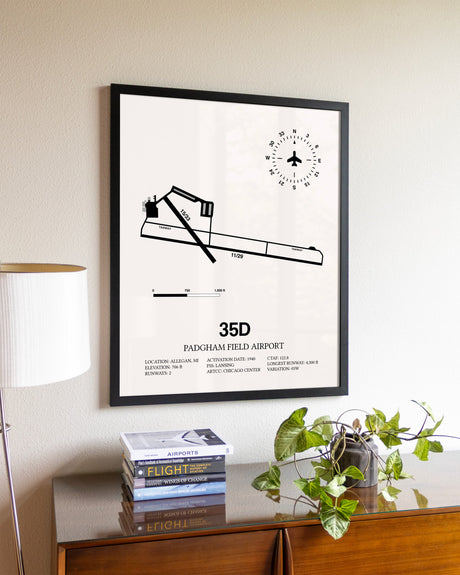 Padgham Field Airport aviation wall décor in black wood frame
