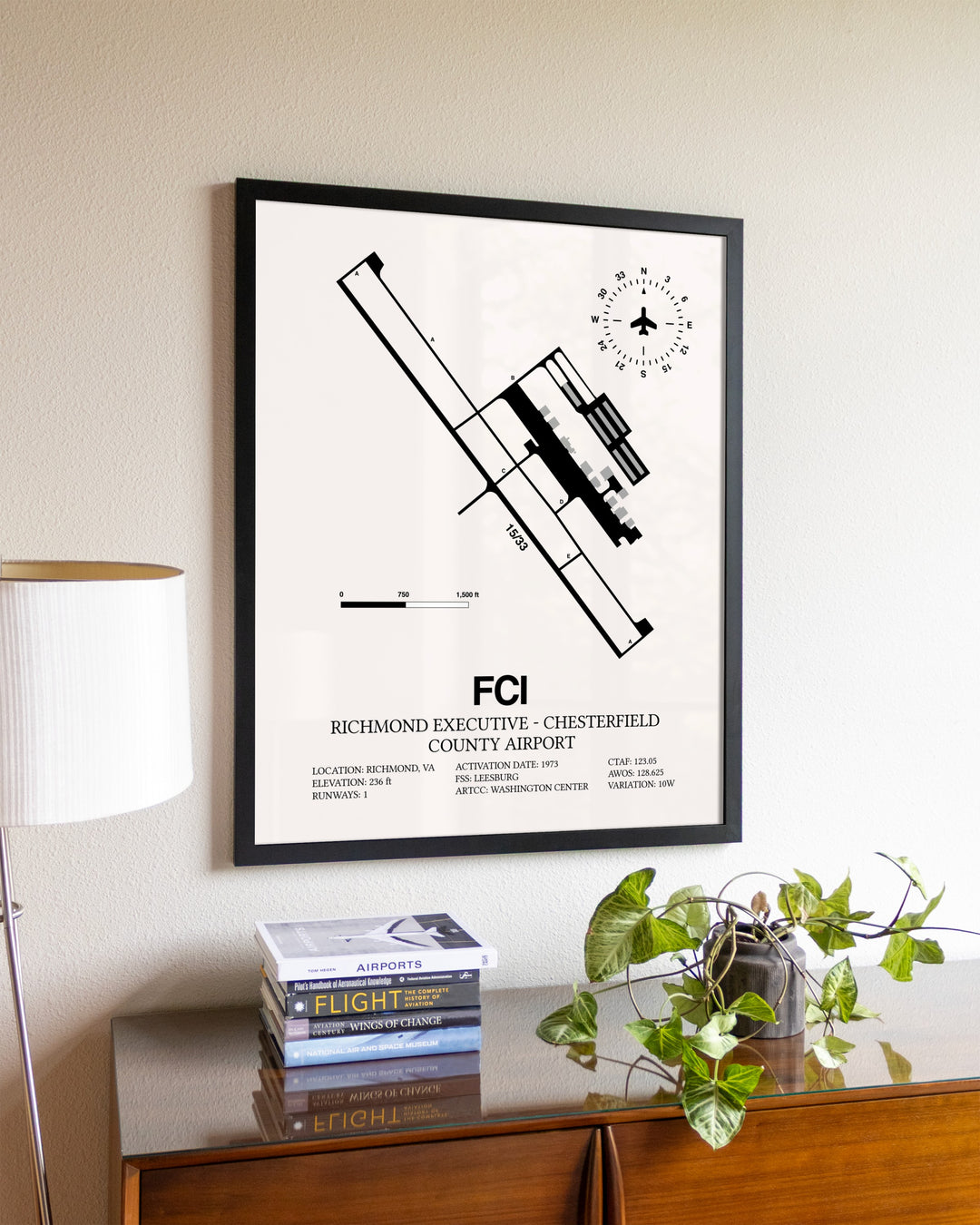 Richmond Executive-Chesterfield County Airport aviation wall décor in black wood frame