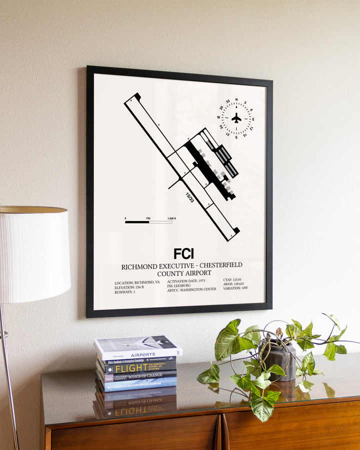 Richmond Executive-Chesterfield County Airport aviation wall décor in black wood frame