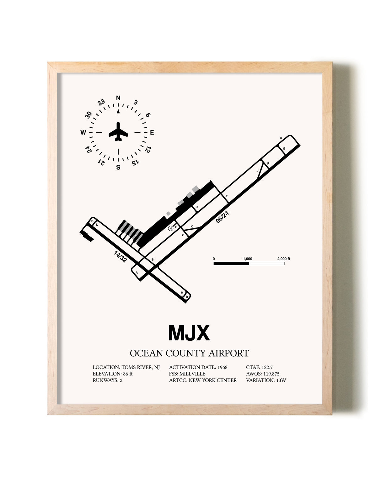 Ocean County Airport framed wall art in white frame
