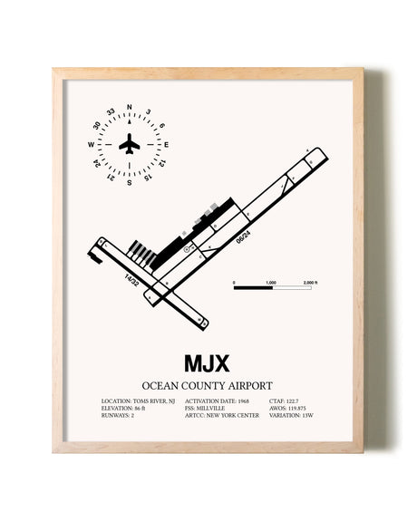 Ocean County Airport framed wall art in white frame