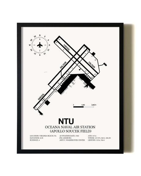 Framed Oceana Naval Air Station (Apollo Soucek Field) wall art poster in black frame