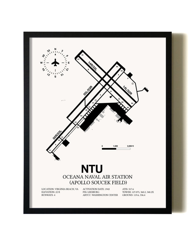 Framed Oceana Naval Air Station (Apollo Soucek Field) wall art poster in black frame