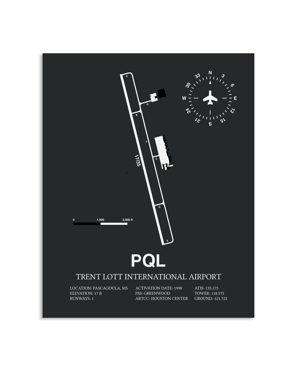 Gray Framed Trent Lott International Airport layout wall art poster