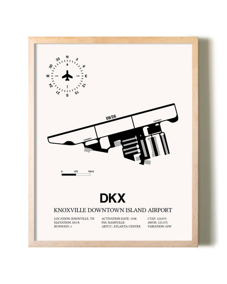 Knoxville Downtown Island Airport framed wall art in white frame