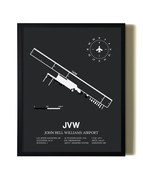 Unframed John Bell Williams Airport map print poster
