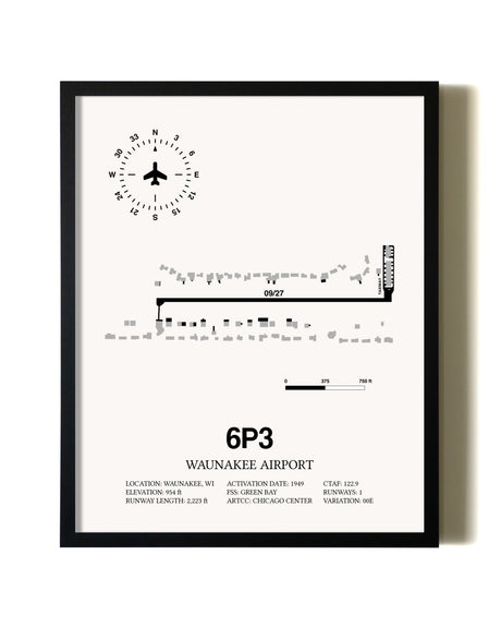 Framed Waunakee Airport wall art poster in black frame