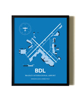 Sky Blue Bradley International Airport aviation wall décor in black wood frame