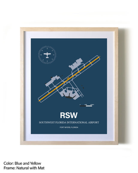 Southwest Florida International Airport framed print in natural wood frame with mat