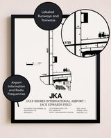 Framed Gulf Shores International Airport / Jack Edwards Field layout wall art poster