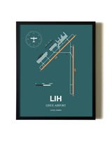 Green Lihue Airport aviation wall décor in black wood frame
