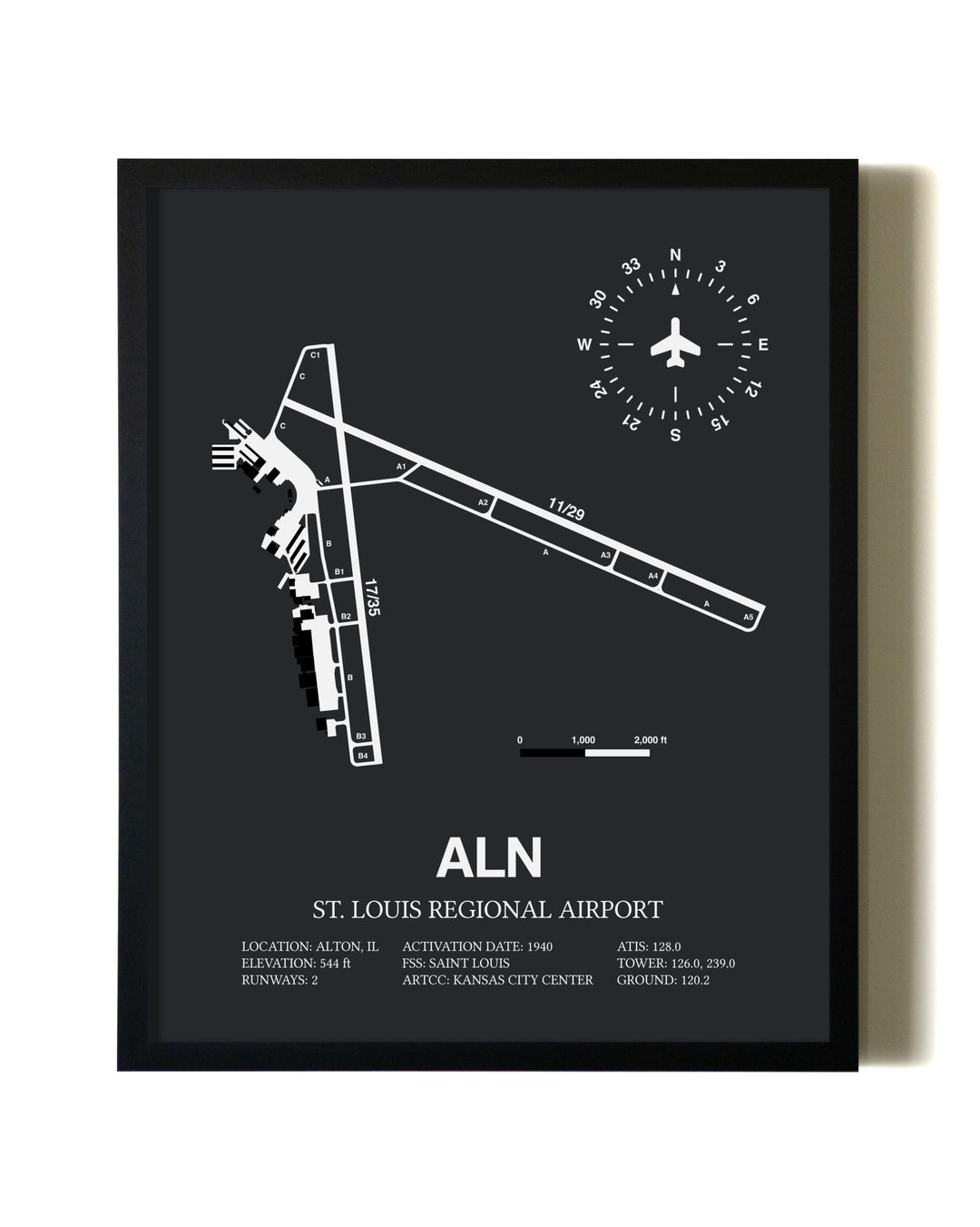 Unframed St. Louis Regional Airport map print poster