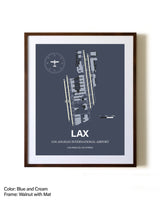 Los Angeles International Airport aviation print in walnut frame with mat
