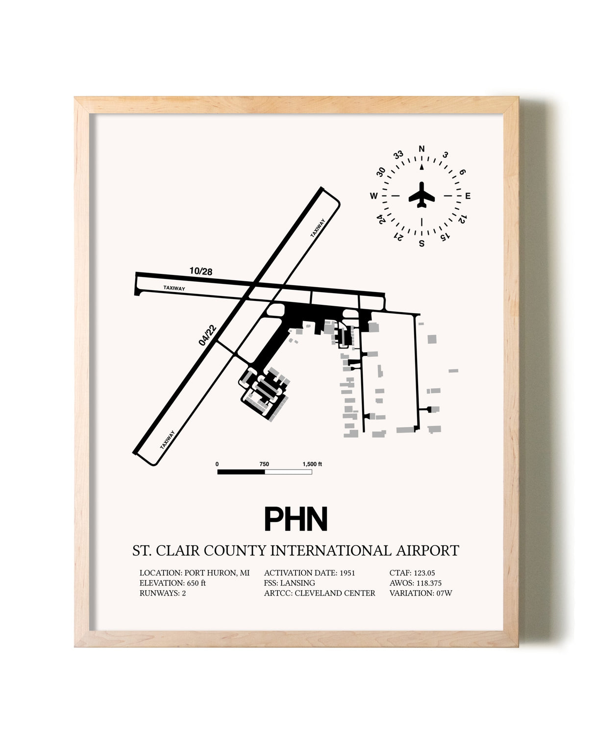 St. Clair County International Airport framed wall art in white frame