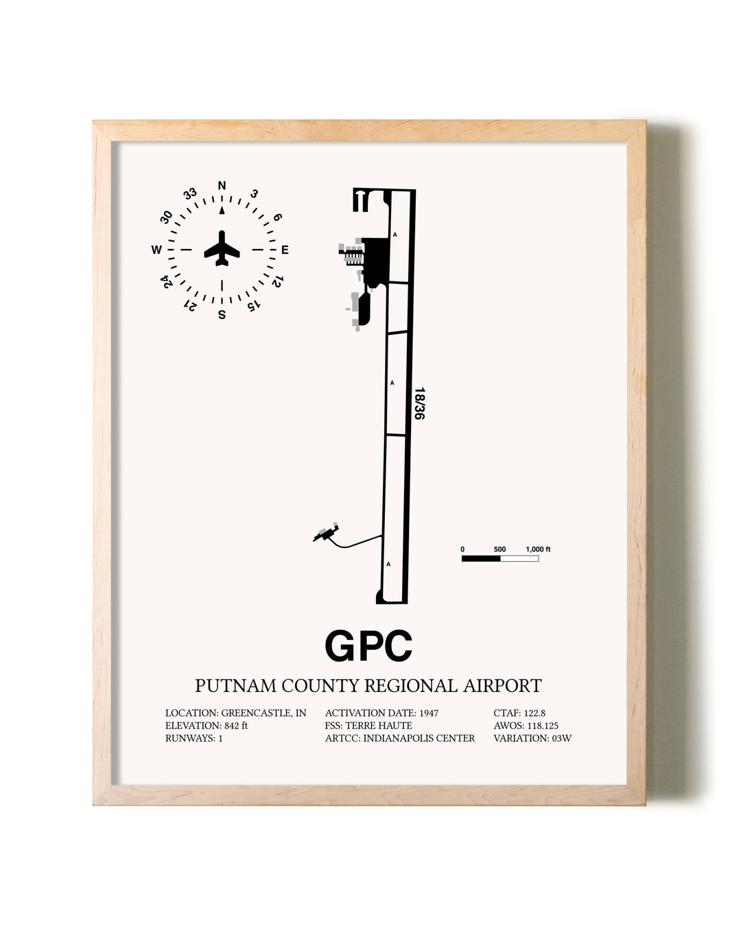Putnam County Regional Airport framed wall art in white frame