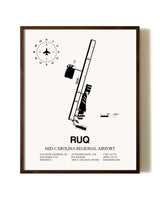 Mid-Carolina Regional Airport aviation print in walnut frame