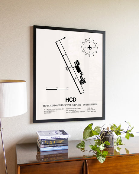 Hutchinson Municipal Airport-Butler Field aviation wall décor in black wood frame