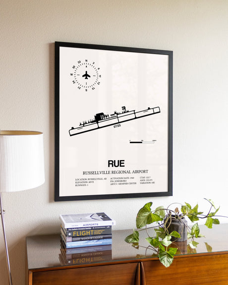 Russellville Regional Airport aviation wall décor in black wood frame