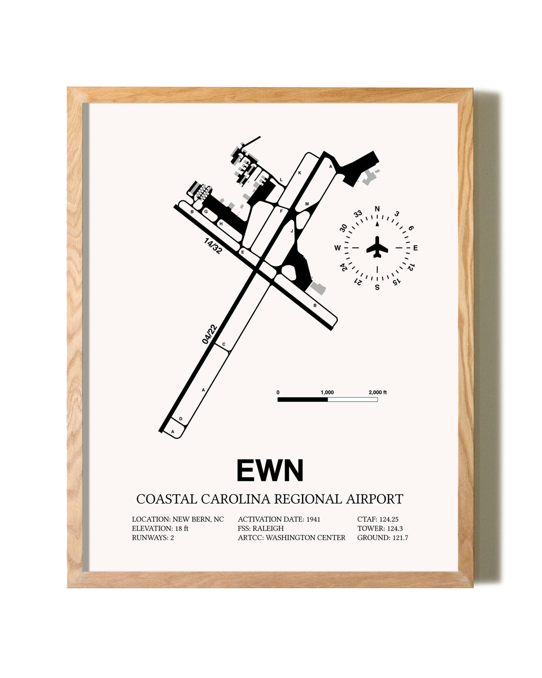 Coastal Carolina Regional Airport framed print in natural wood frame
