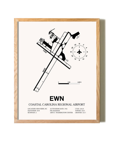 Coastal Carolina Regional Airport framed print in natural wood frame