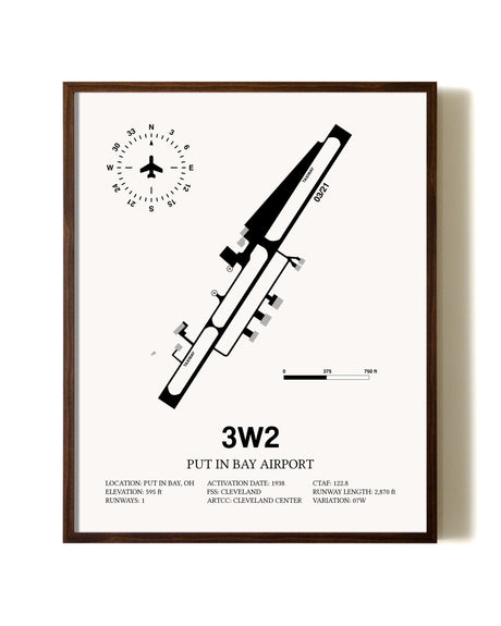 Put in Bay Airport aviation print in walnut frame
