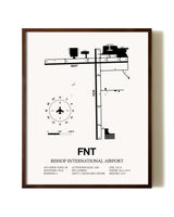 Bishop International Airport aviation print in walnut frame
