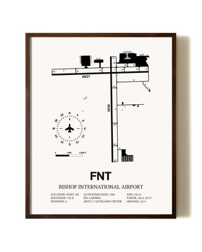 Bishop International Airport aviation print in walnut frame