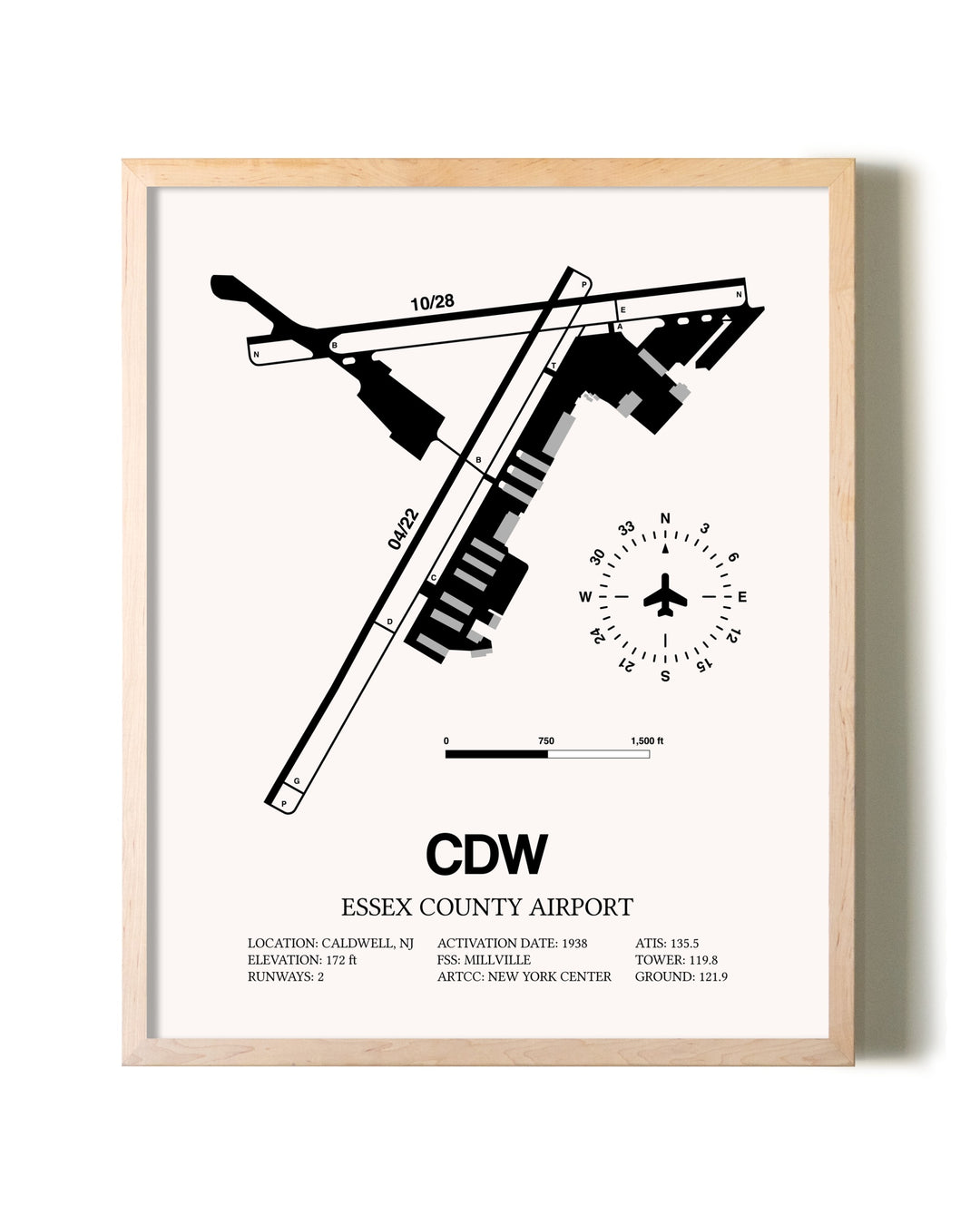 Essex County Airport framed wall art in white frame