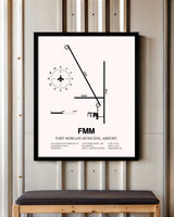 Fort Morgan Municipal Airport framed poster displayed in an airplane hangar