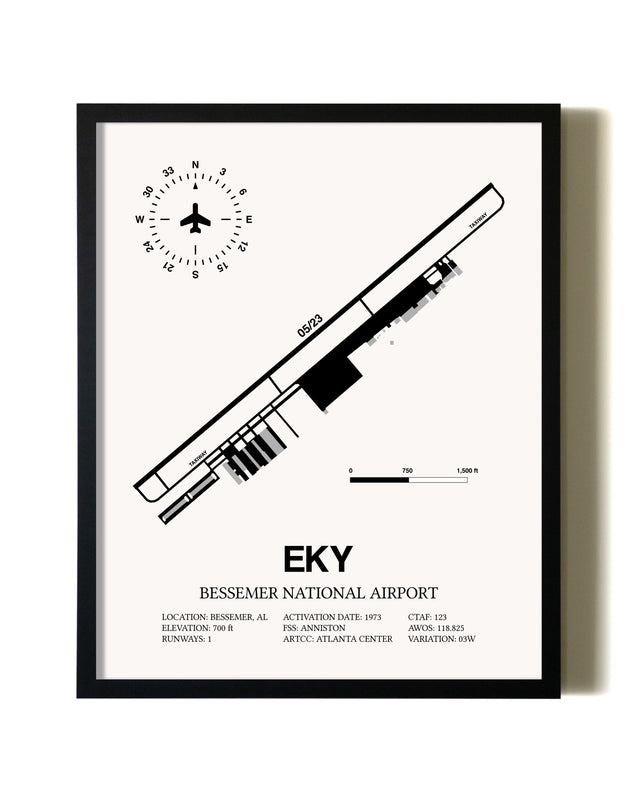 Framed Bessemer National Airport wall art poster in black frame