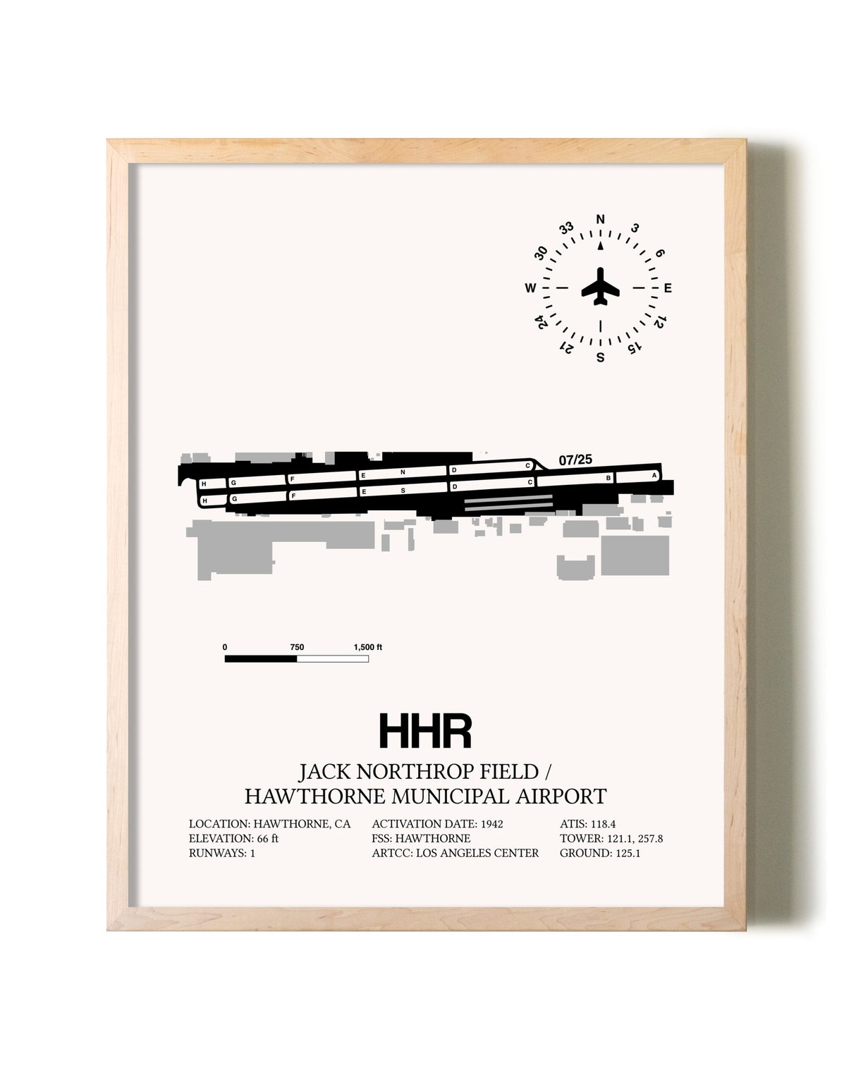 Jack Northrop Field / Hawthorne Municipal Airport framed wall art in white frame