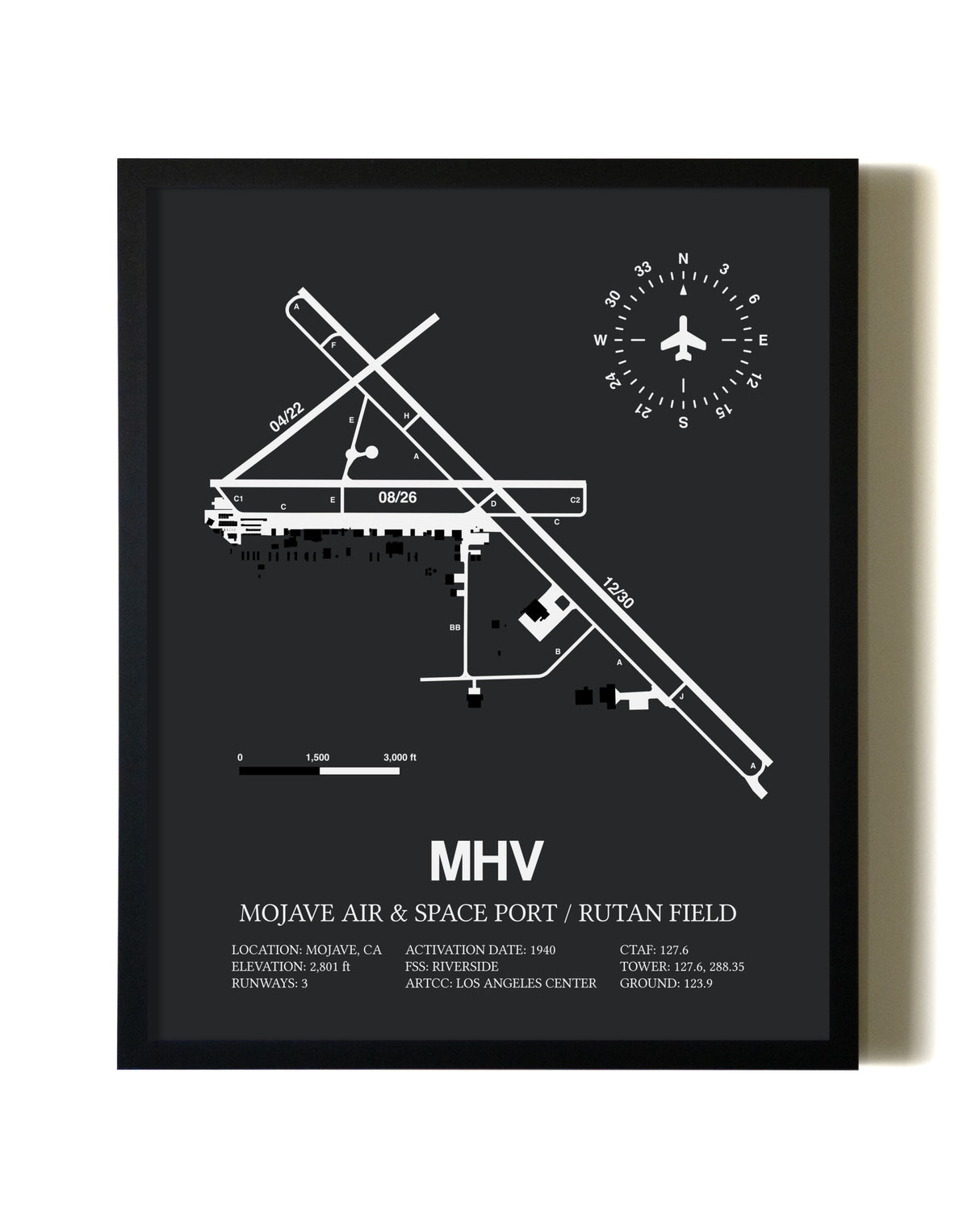 Unframed Mojave Air & Space Port / Rutan Field map print poster
