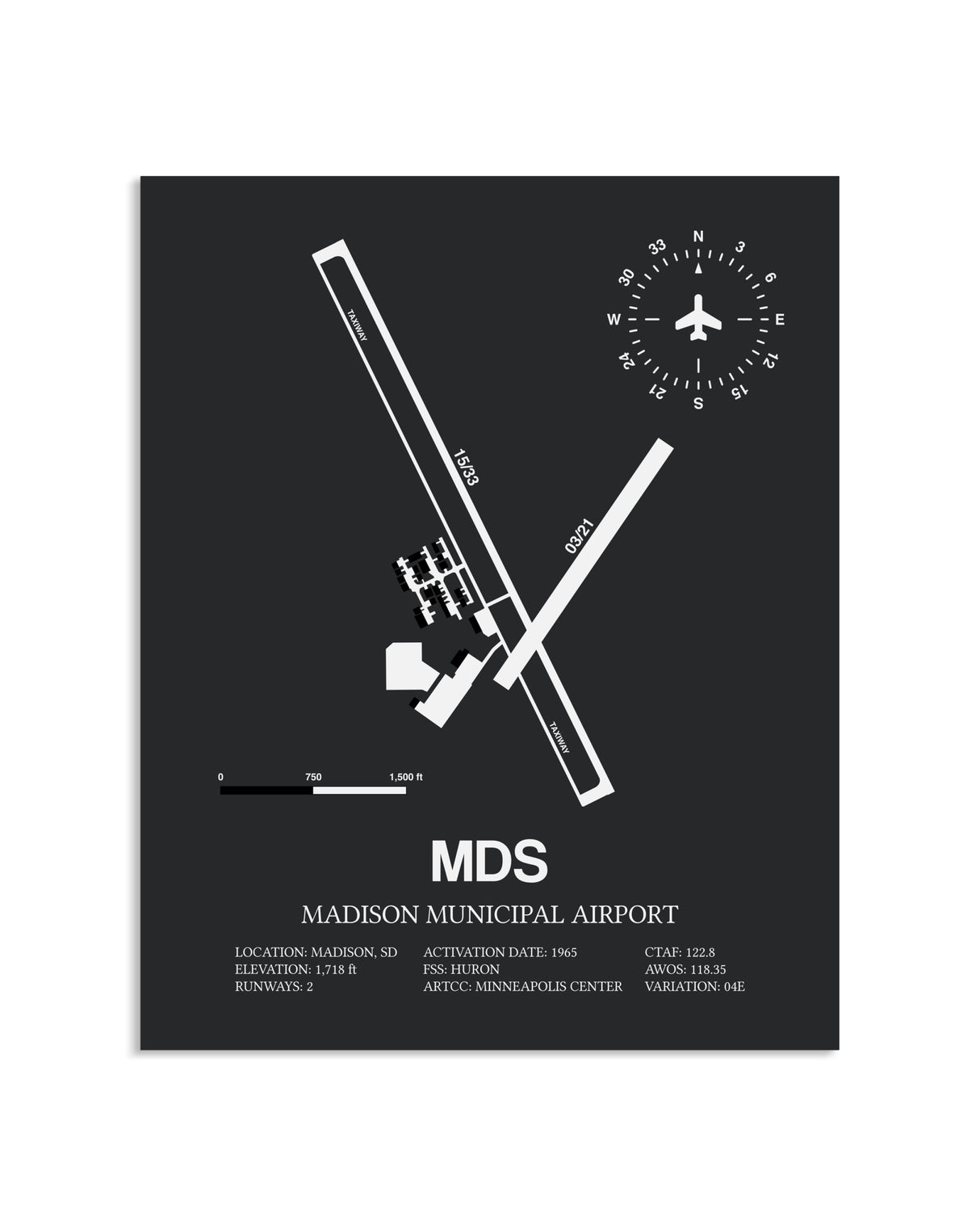 Gray Framed Madison Municipal Airport layout wall art poster
