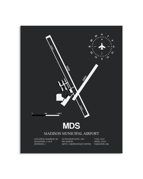 Gray Framed Madison Municipal Airport layout wall art poster