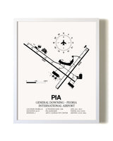 General Downing-Peoria International Airport airport map poster in oak frame