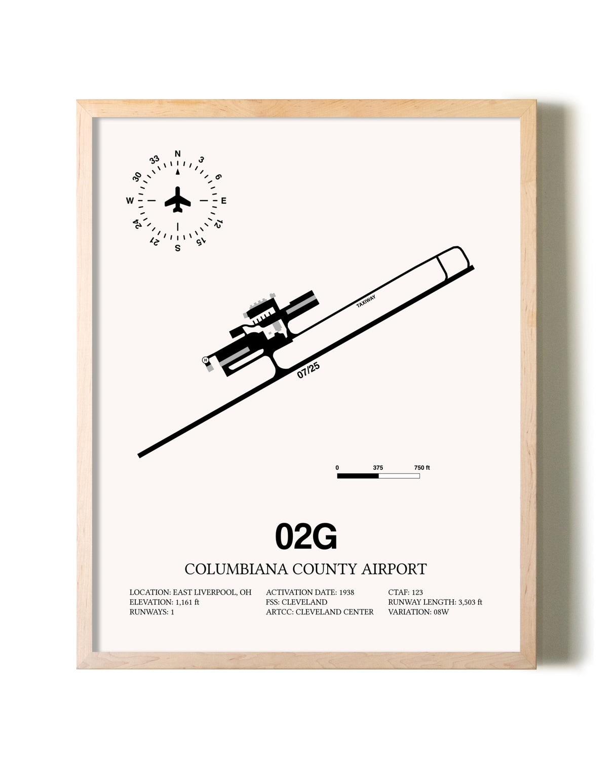 Columbiana County Airport framed wall art in white frame