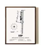 Bridgeport Municipal Airport aviation print in walnut frame