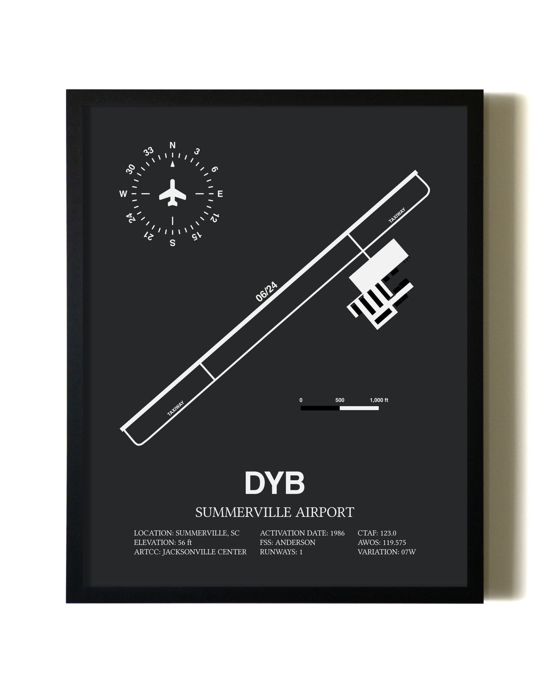 Unframed Summerville Airport map print poster