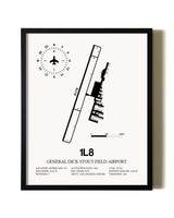 Framed General Dick Stout Field Airport wall art poster in black frame