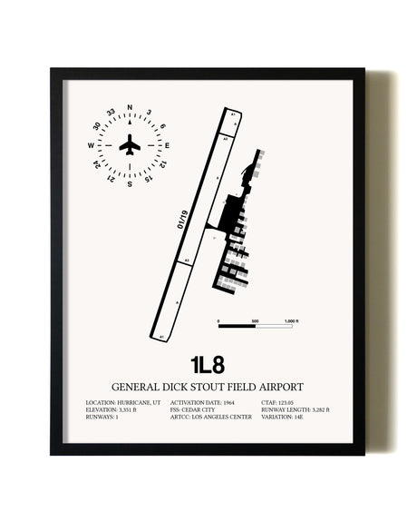 Framed General Dick Stout Field Airport wall art poster in black frame