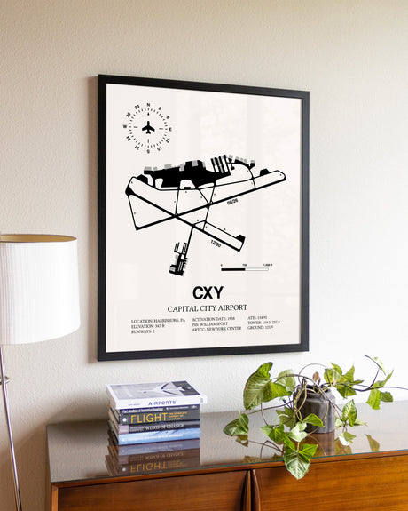 Capital City Airport aviation wall décor in black wood frame
