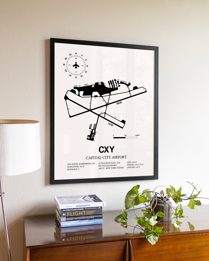 Capital City Airport aviation wall décor in black wood frame