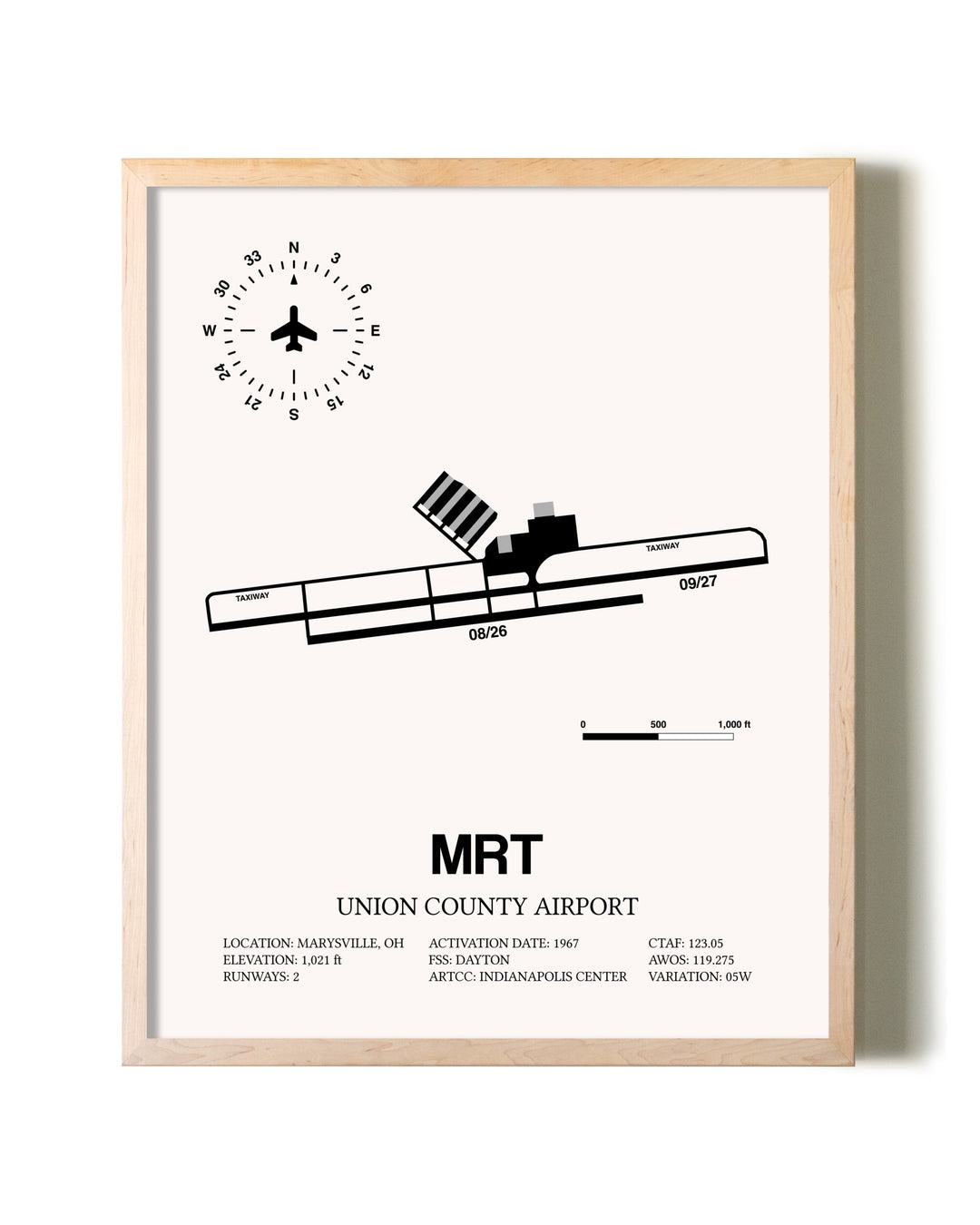 Union County Airport framed wall art in white frame